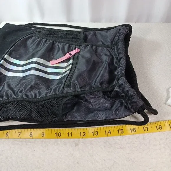 Adidas Drawstring Backpack Black Pink 3 Stripe Gym Sack Bag Medium - Picture 6 of 15